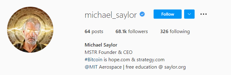 Michael Saylor Influenciador de criptomonedas en Instagram
