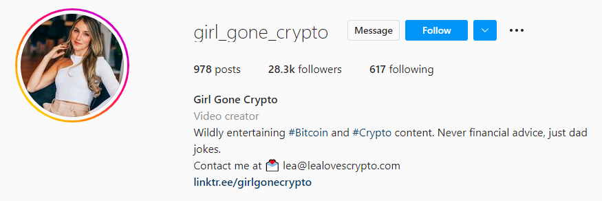 Influenciadora de Instagram Girl Gone Crypto
