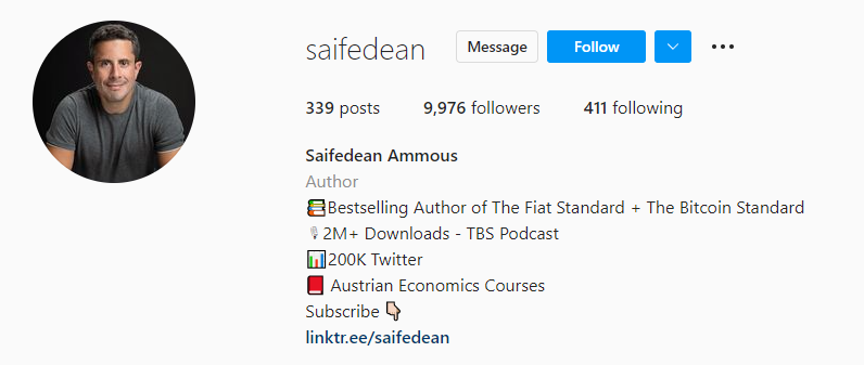 Criptoinfluenciador de Instagram de Saifedean Ammous
