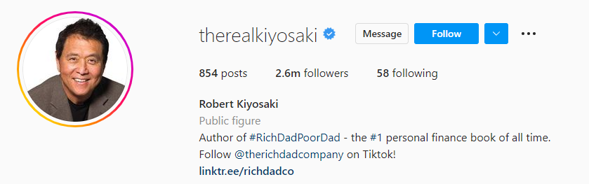 Influenciadores criptográficos de Instagram de Robert Kiyosaki