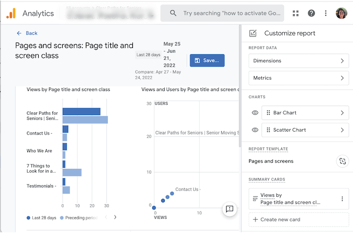 relatório de telas de página ga4