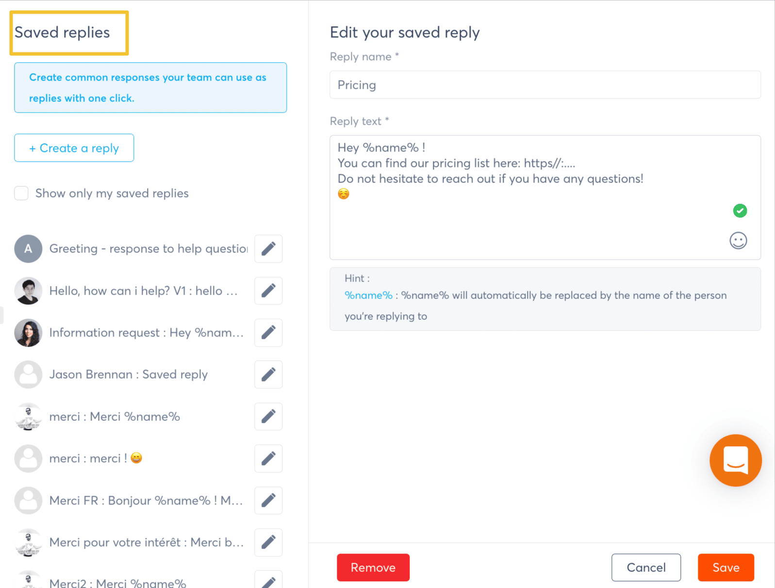 respostas salvas agorapulse