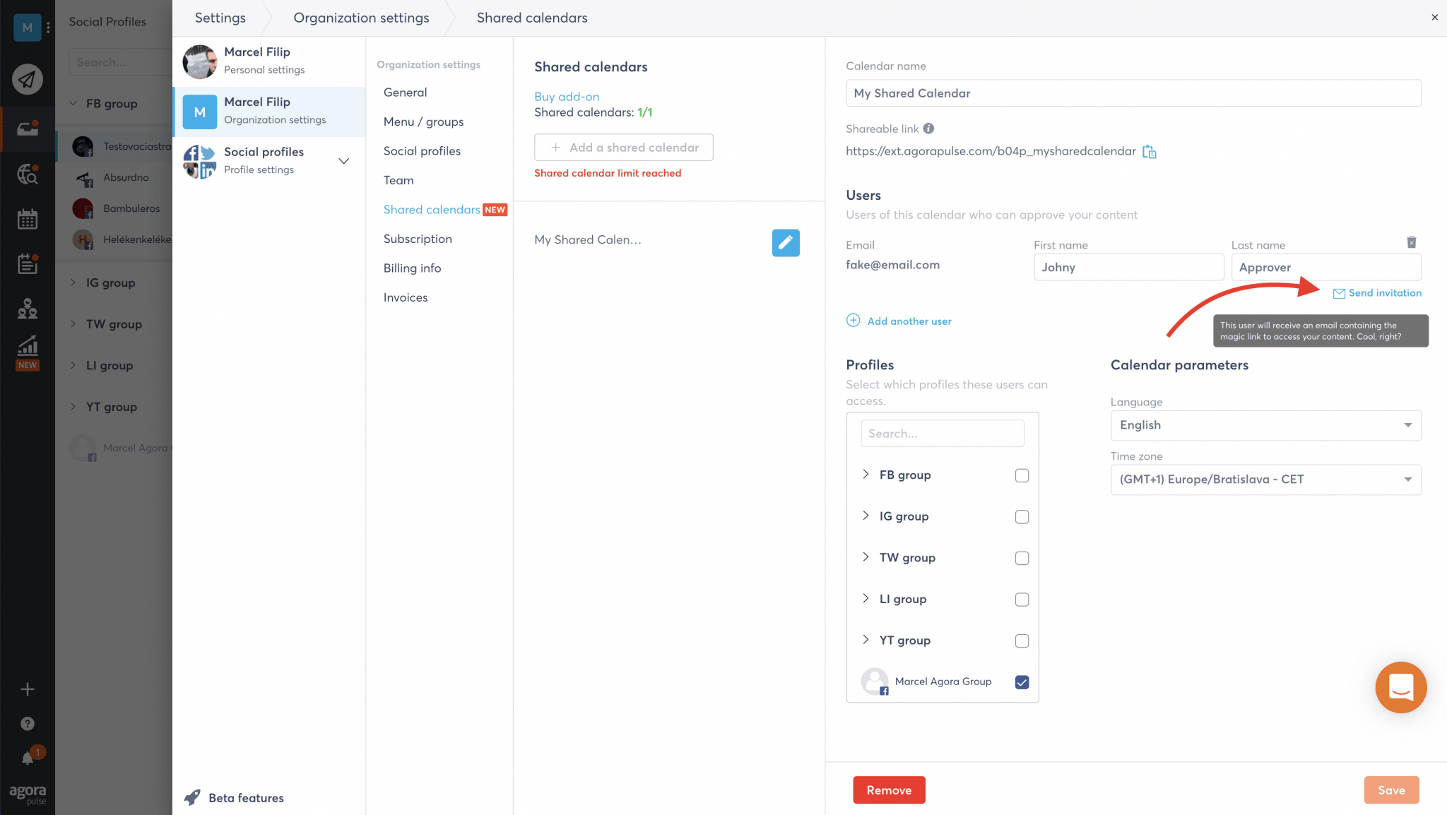 calendário compartilhado agorapulse