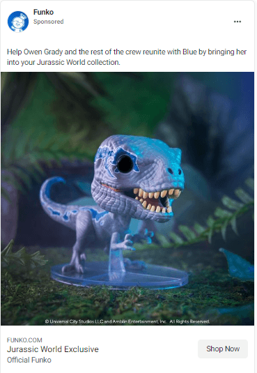 Iklan Funko untuk Funkos Dunia Jurassic mereka