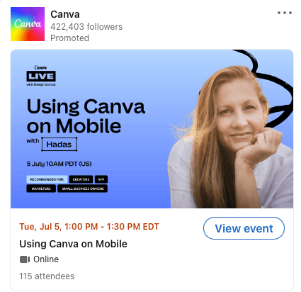 إعلان Canva لحدث الندوة عبر الإنترنت