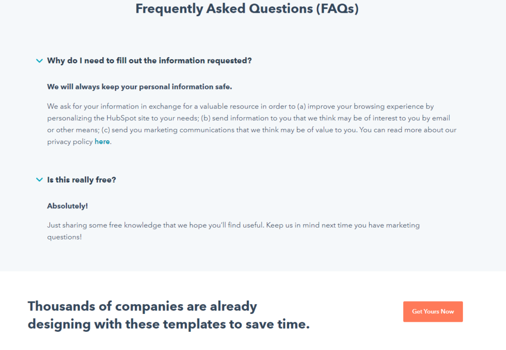 Hubspotのよくある質問のスクリーンショット
