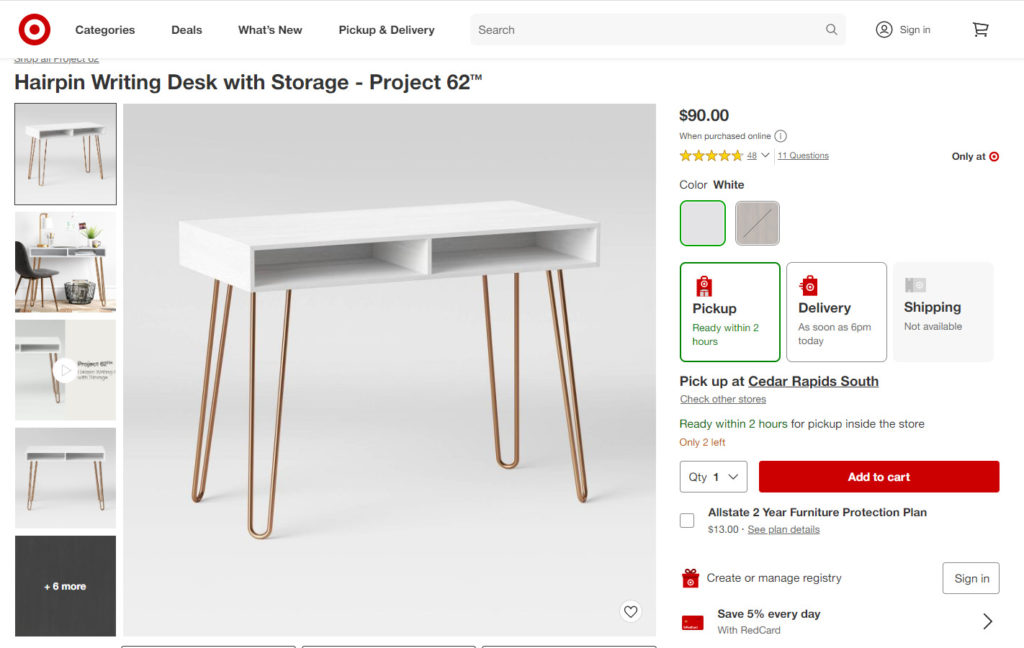 ターゲットライティングデスクのランディングページのスクリーンショット