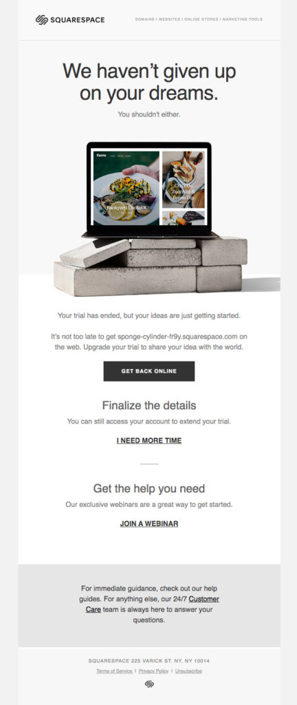 لقطة شاشة لـ Squarespace End of Trial Email