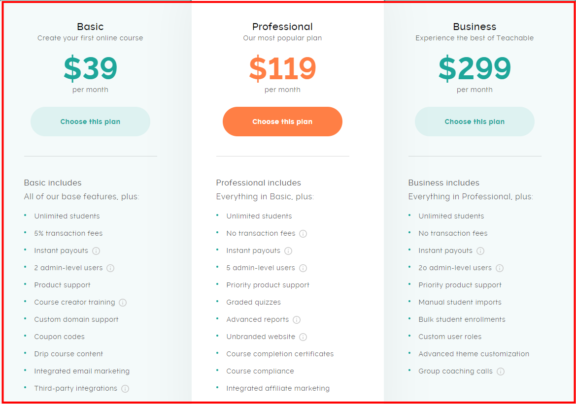 Kajabi Vs Teachable - Prezzi insegnabili Kajabi Vs Teachable - Teachable Pricing