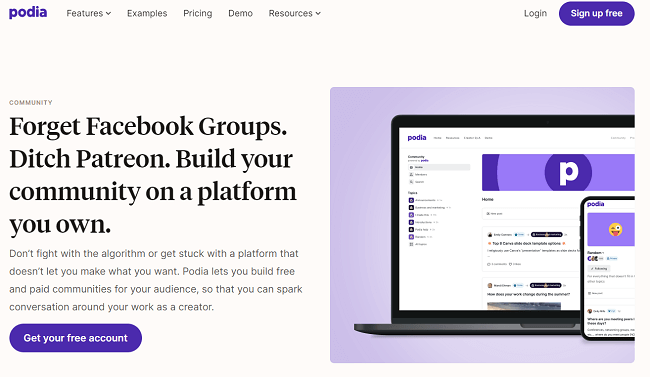 صفحة Podia الرئيسية