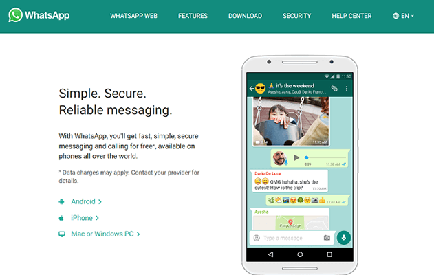 صفحة WhatsApp الرئيسية
