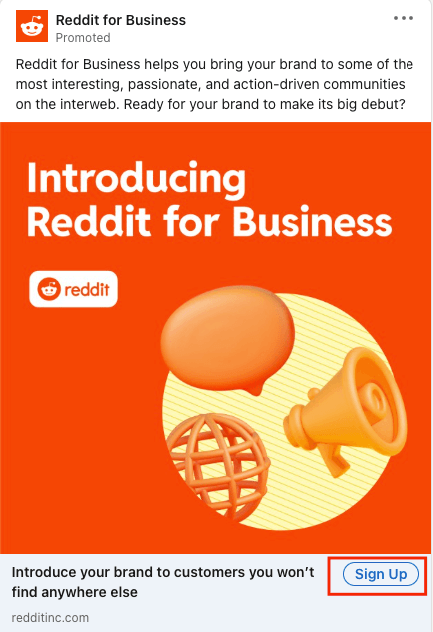Call-to-Action in einer Reddit for Business-Anzeige