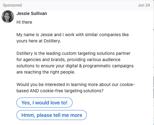 LinkedIn-Messaging-Anzeige in einem Posteingang