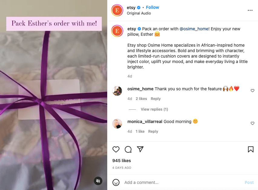 Post Instagram di Etsy