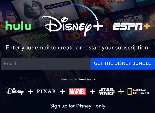 Página de inscrição do pacote Disney+