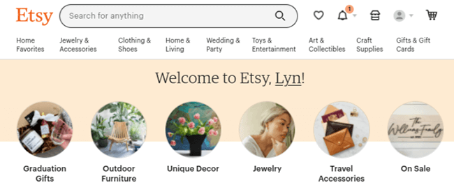 barre de recherche etsy