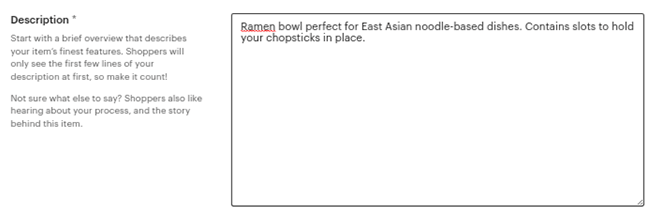 description du produit etsy