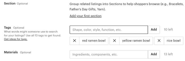 étiquettes de produit etsy
