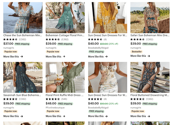 résultats de la robe de soleil etsy