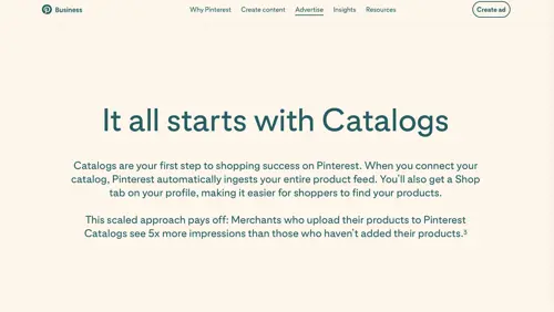Screenshot of Pinterest Business Catalogs.