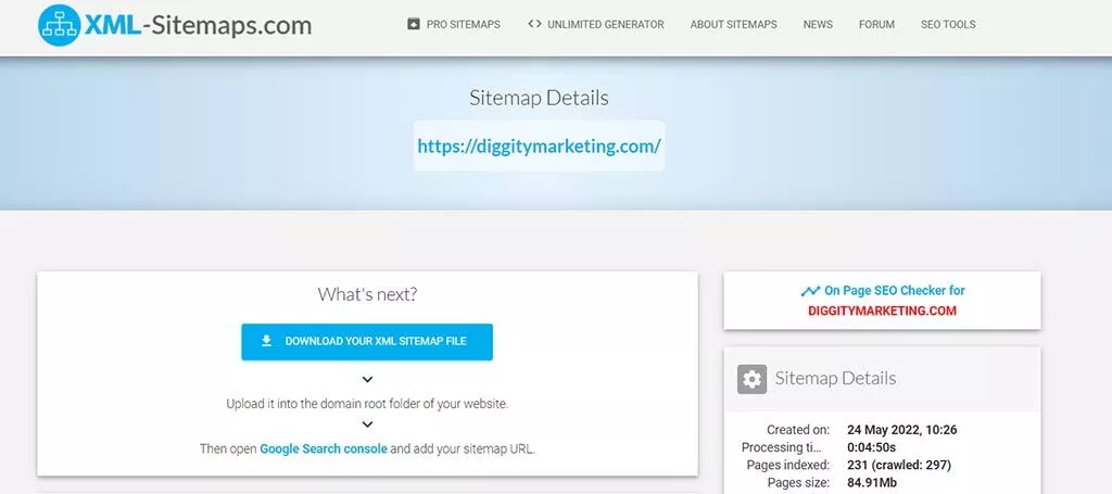 下載您的 XML 站點地圖文件。