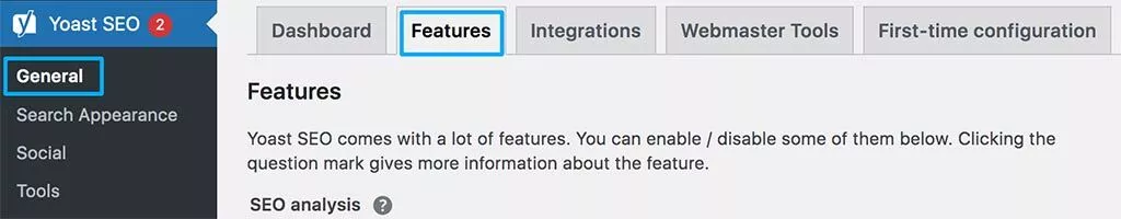 SEO > 常規 > 功能