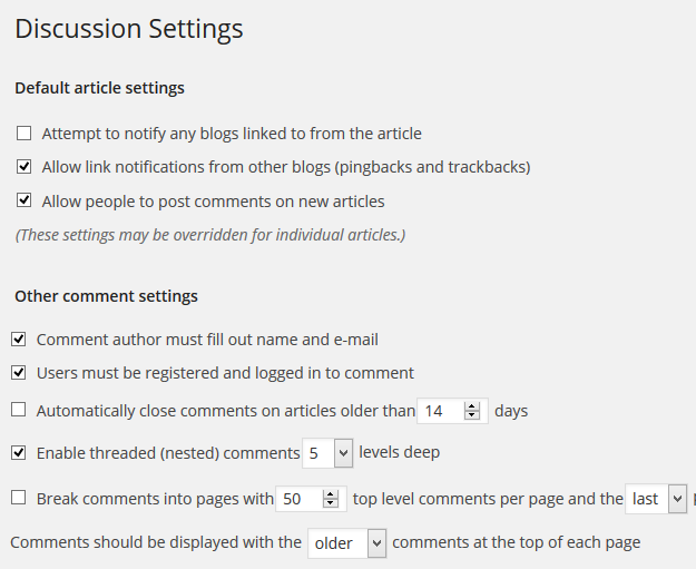 Comment settings