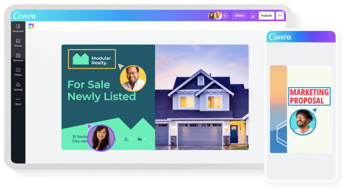 Interfață de design grafic Canva