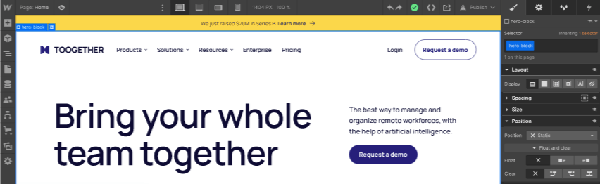 Interfață de proiectare Webflow