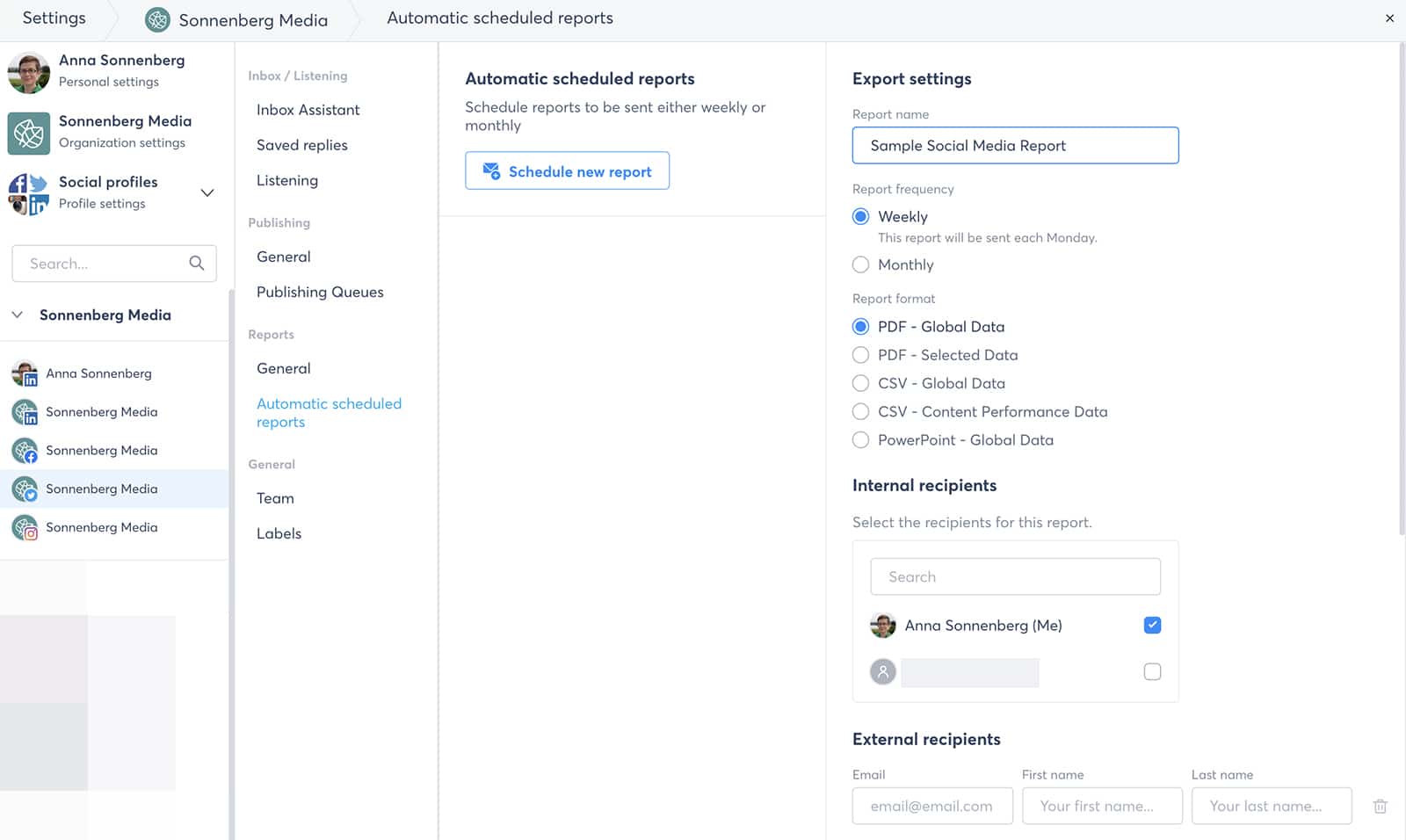 Agorapulse: pianifica automaticamente i rapporti sui social media