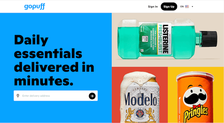电子商务网站示例 - gopuff 主页