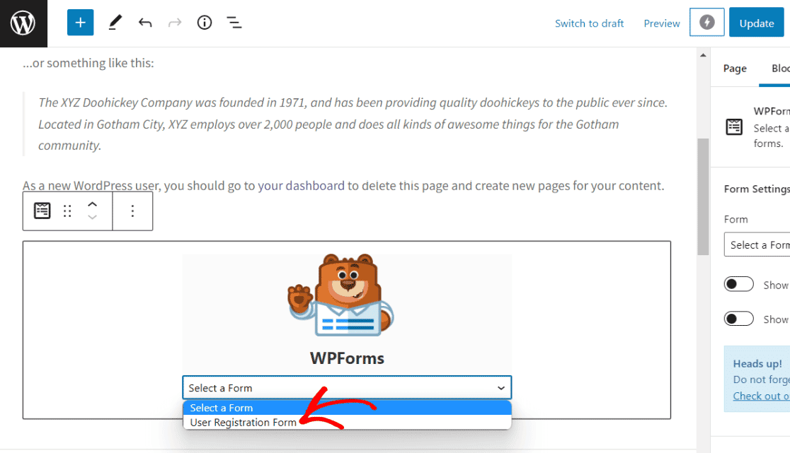 포함할 WPForms 양식 선택