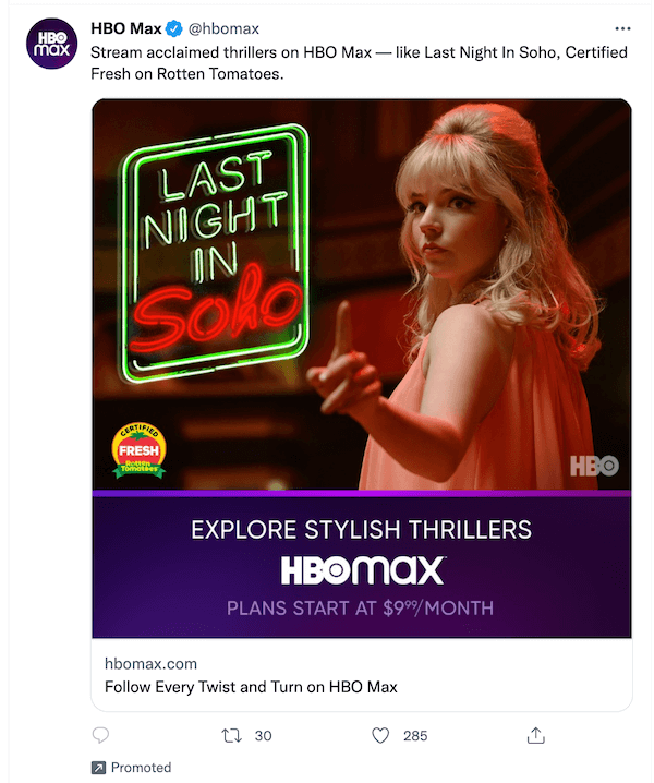 publicité sur les réseaux sociaux - exemple de publicité Twitter