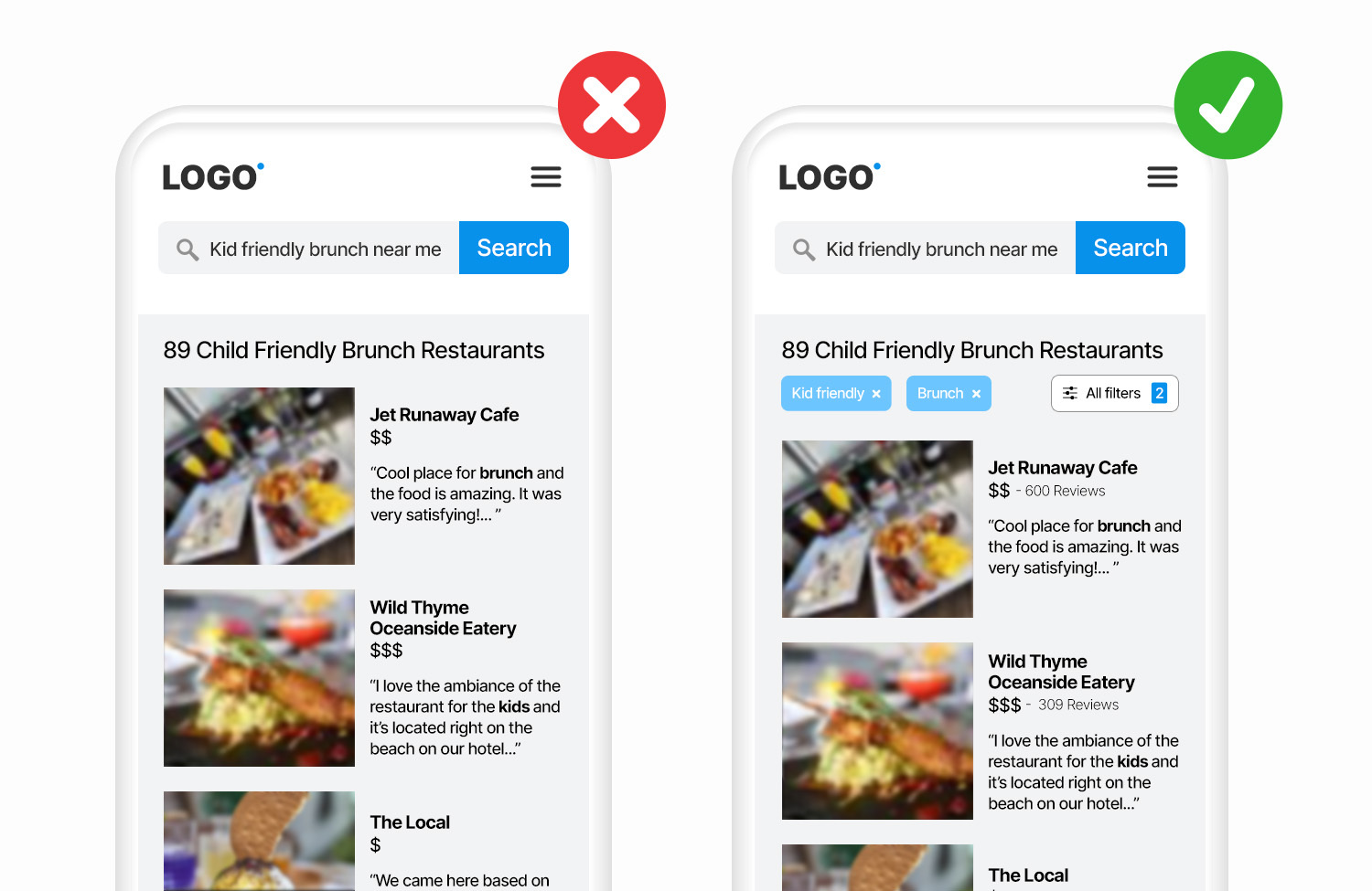 filtre de căutare la fața locului
