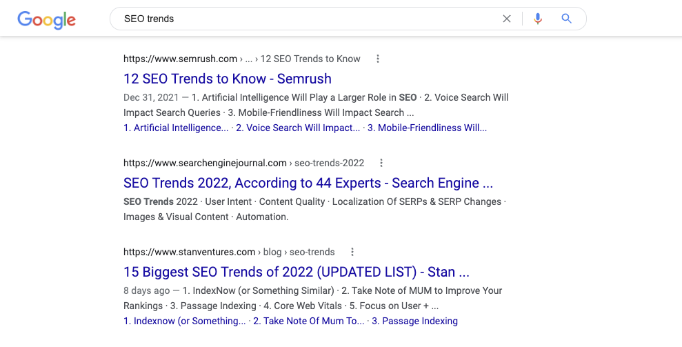 SEO-Trends SERP-Ergebnisse