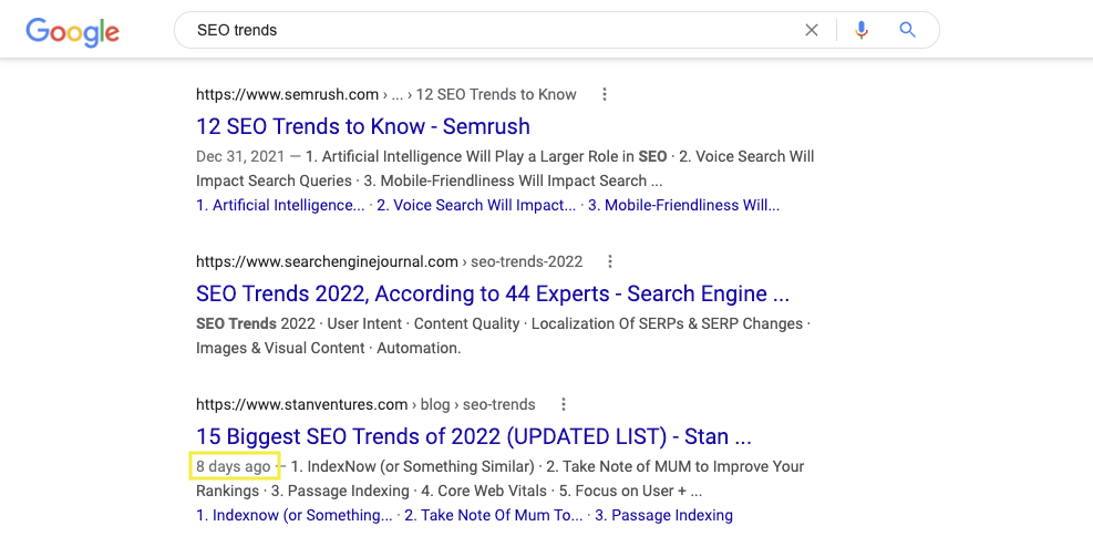SEO-Trends SERP-Ergebnisse