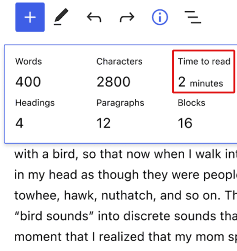 ภาพหน้าจอของ Time to Read Information Bar