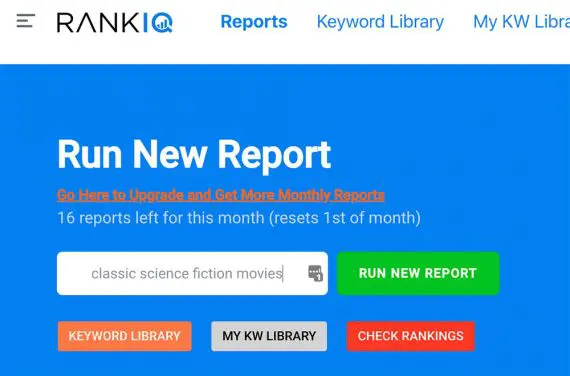 RankIQ「新しいレポートの実行」ページ RankIQ "Run New Report" page