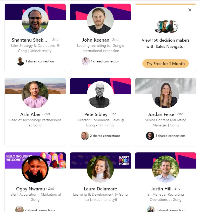 Screenshot del profilo del membro del team di Gong su LinkedIn