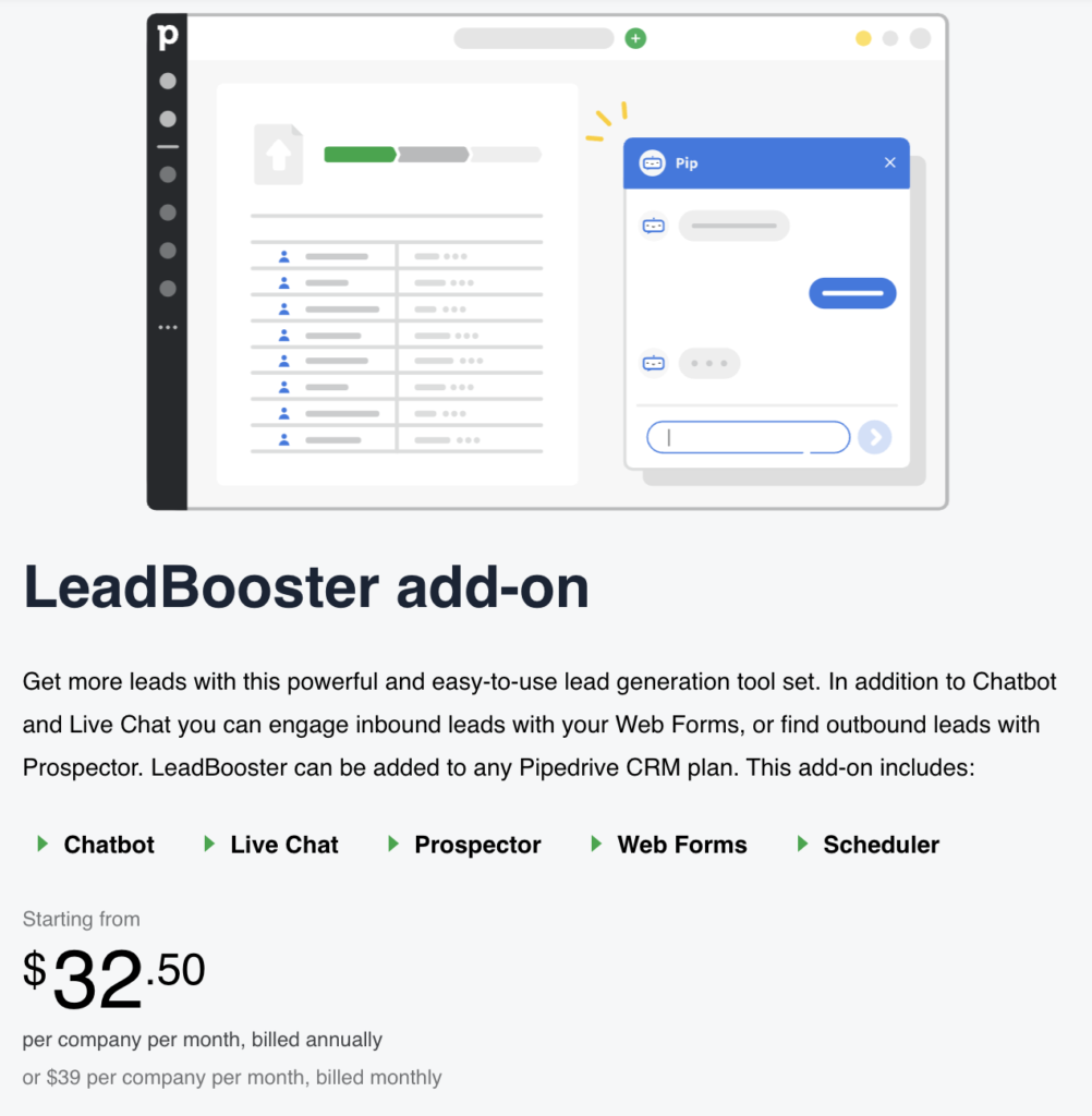 Pipedrives의 Leadbooster 애드온 스크린샷