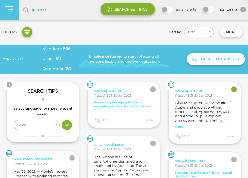 نتائج البحث عن iPhone على Social Searcher
