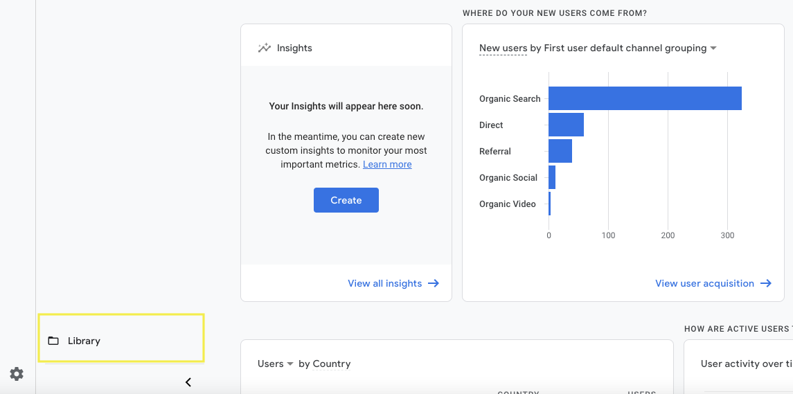 Pictograma bibliotecă de rapoarte GA4
