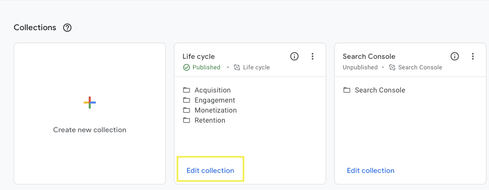Editarea colecției în biblioteca GA4