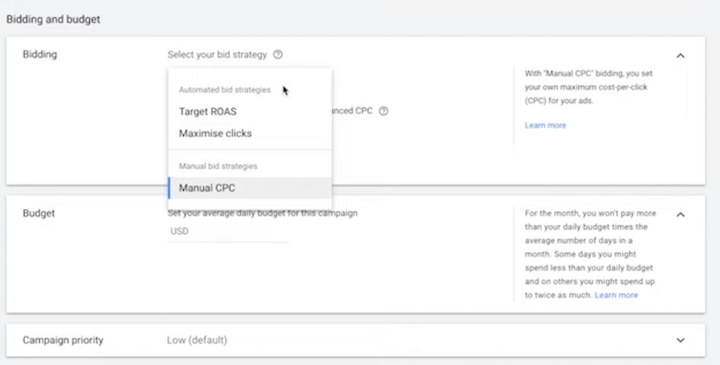 opciones de oferta de compras de google
