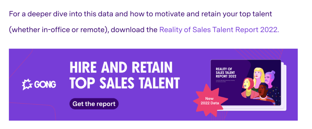 龔的 CTA 的截圖在他們的博客文章末尾