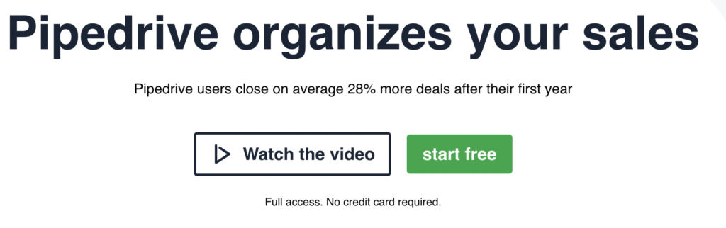 Pipedrive 主頁 CTA 截圖