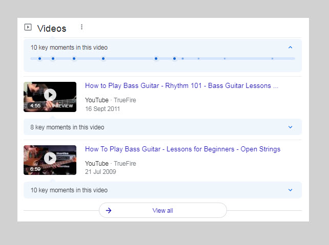 Video Box sur le SERP play bass