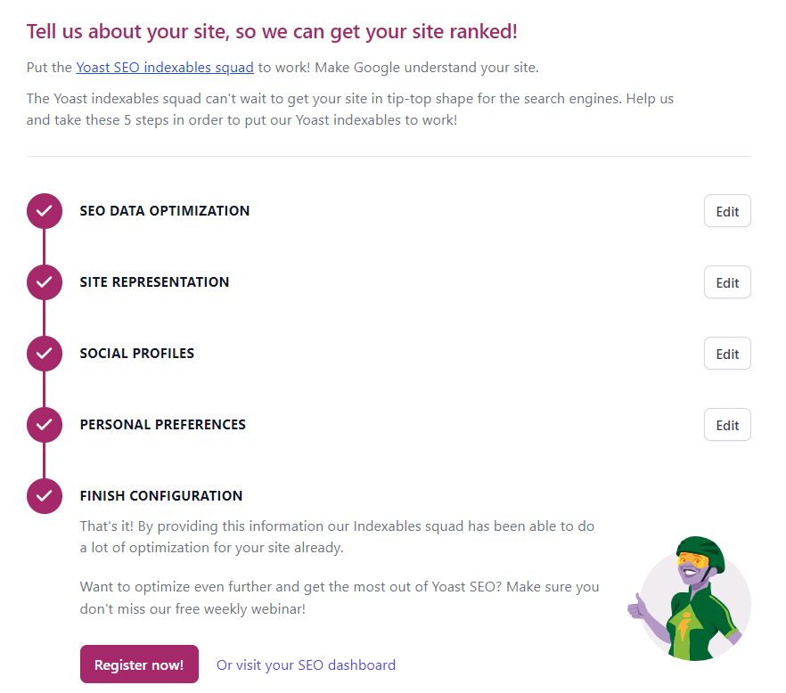 Exemple de configuration initiale de Yoast