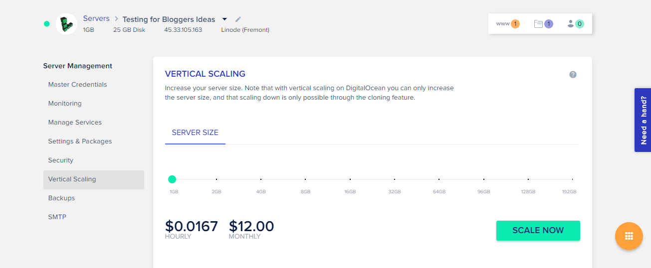 Cloudways Review- Vertical Scaling