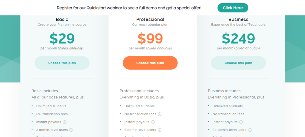 ราคาสอนได้ Teachable-Pricing